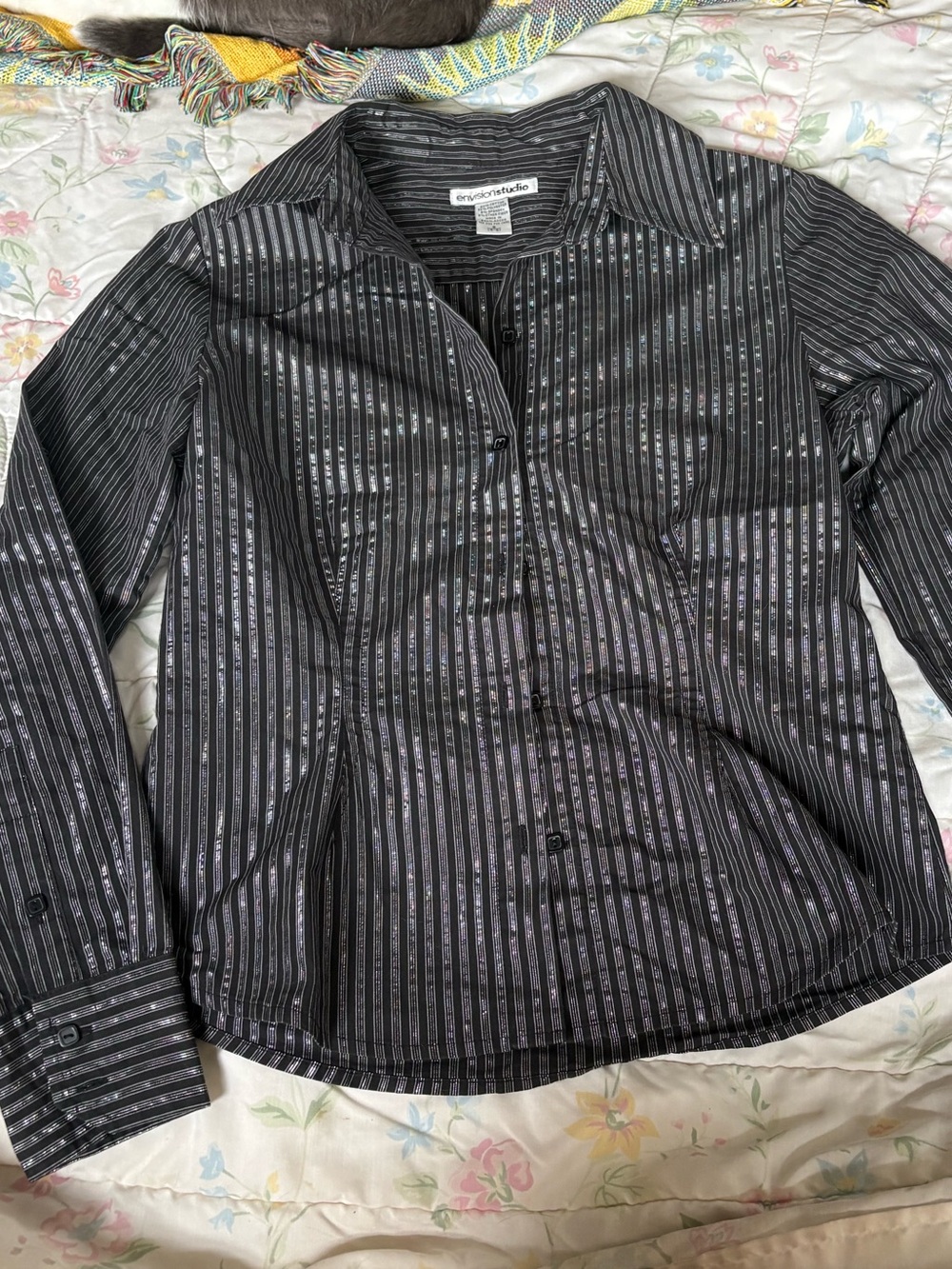 Black Pinstripe Button-Up Shirt
